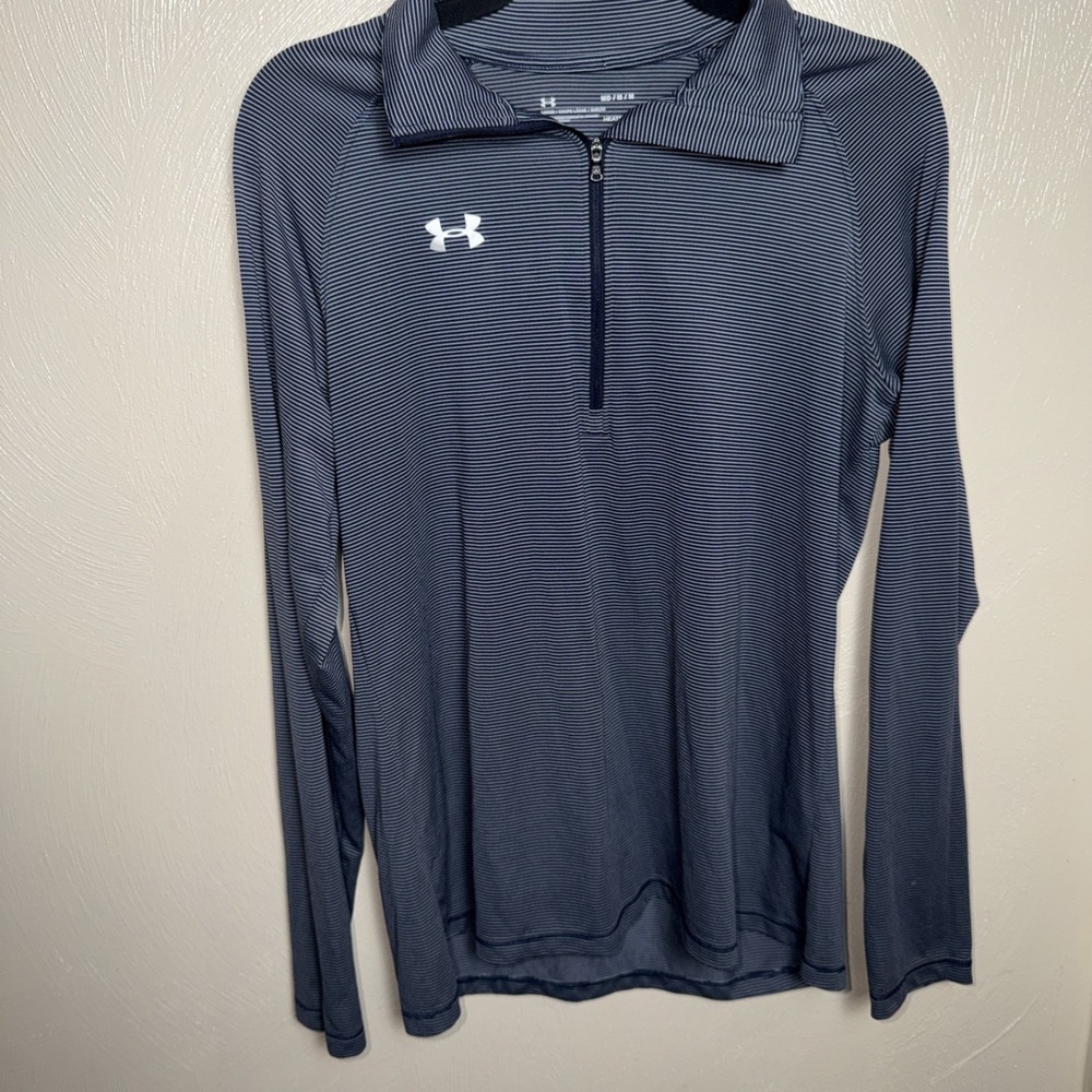 Under Armour Heat gear ‎ 1/4 zip Gray Blue striped size Medium